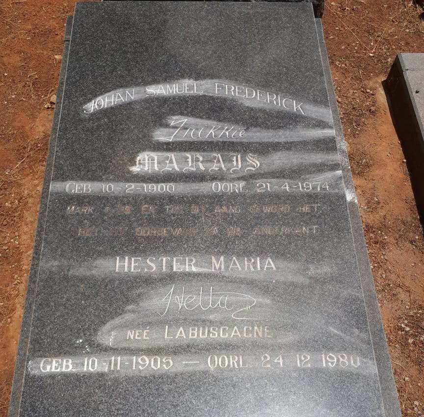 MARAIS Johan Samuel Frederick 1900-1974 &amp; Hester Maria LABUSCAGNE 1905-1980