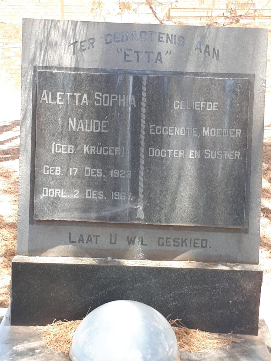NAUDÉ Aletta Sophia nee KRÜGER 1923-1967