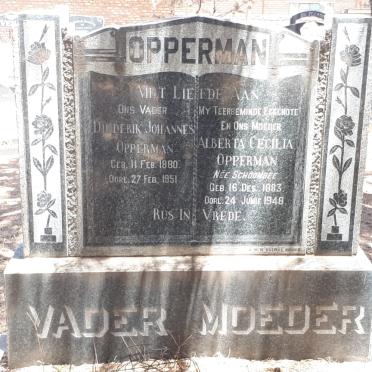 OPPERMAN Diederik Johannes 1880-1951 &amp; Albertha Cecilia  SCHOOMBEE 1883-1948