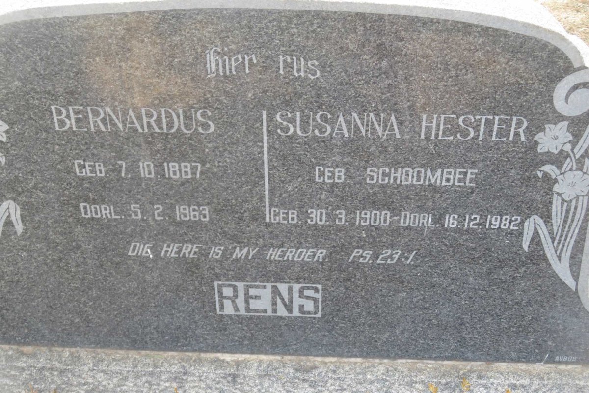 RENS Bernardus 1887-1963 &amp; Susanna Hester SCHOOMBEE 1900-1982