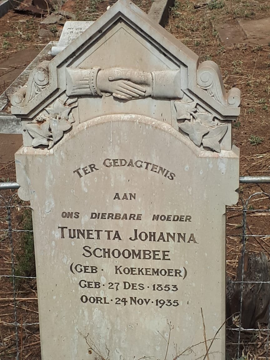 SCHOOMBEE Tunetta Johanna nee KOEKEMOER 1853-1935
