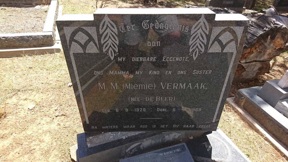VERMAAK M.M. nee DE BEER 1928-1969