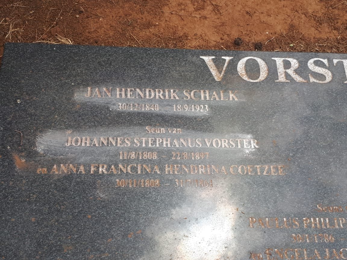 VORSTER Johannes Stephanus 1808-1897 &amp; Anna Francina Hendrina COETZEE 1808-1861 :: VORSTER Jan Hendrik Schalk 1840-1923