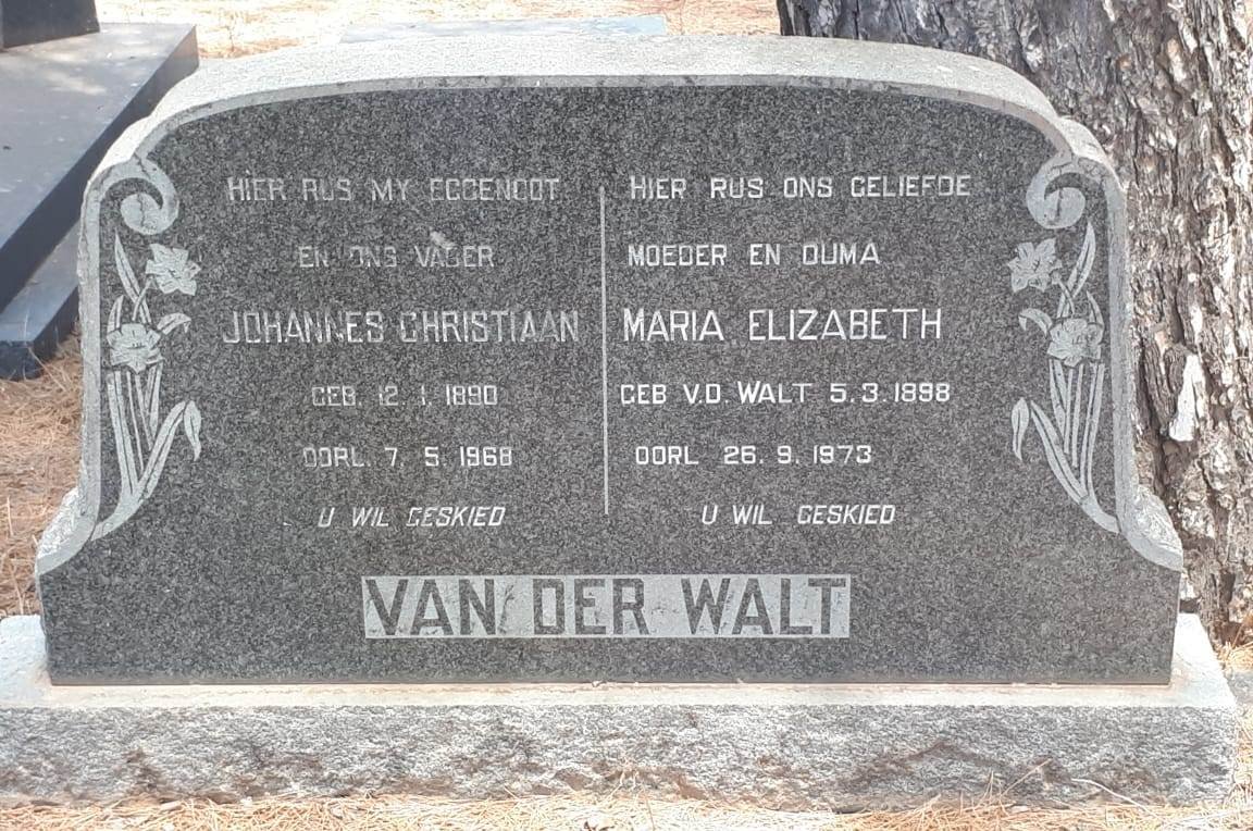 WALT Johannes Christiaan, van der 1890-1968 &amp; Maria Elizabeth V.D. WALT 1898-1973