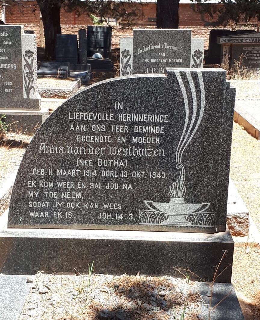 WESTHUIZEN Anna, van der nee BOTHA 1914-1943