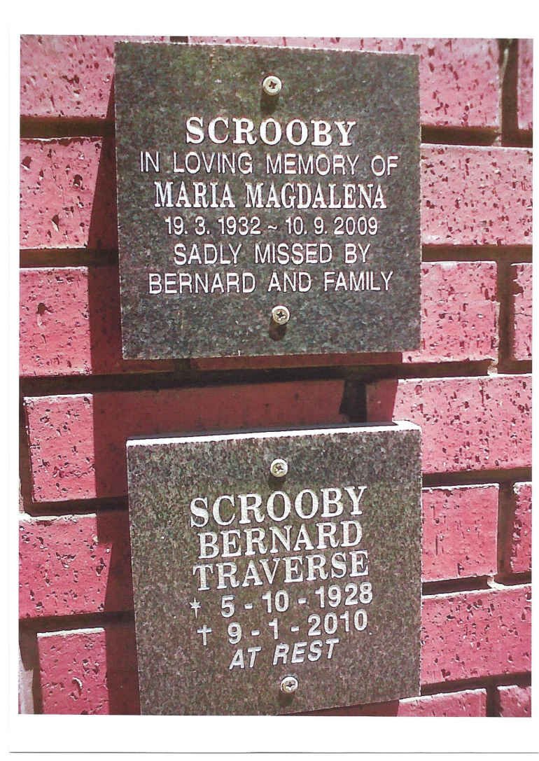 SCROOBY Bernard Traverse 1928-2010 &amp; Maria Magdalena 1932-2009