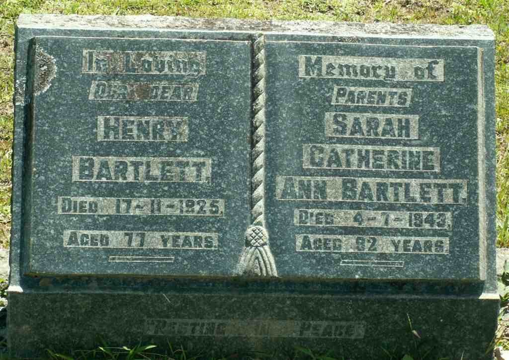BARTLETT Henry  -1925 &amp; Sarah Catherine Ann  -1943
