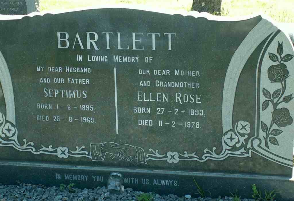 BARTLETT Septimus 1895-1969 &amp; Ellen Rose 1893-1978