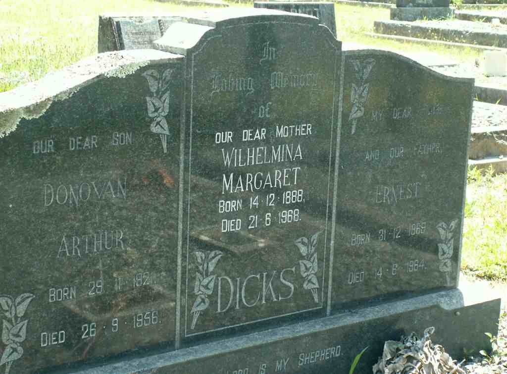DICKS Ernest 1869-1964 &amp; Wilhelmina Margaret 1888-1968 :: DICKS Donovan Arthur 1921-1956
