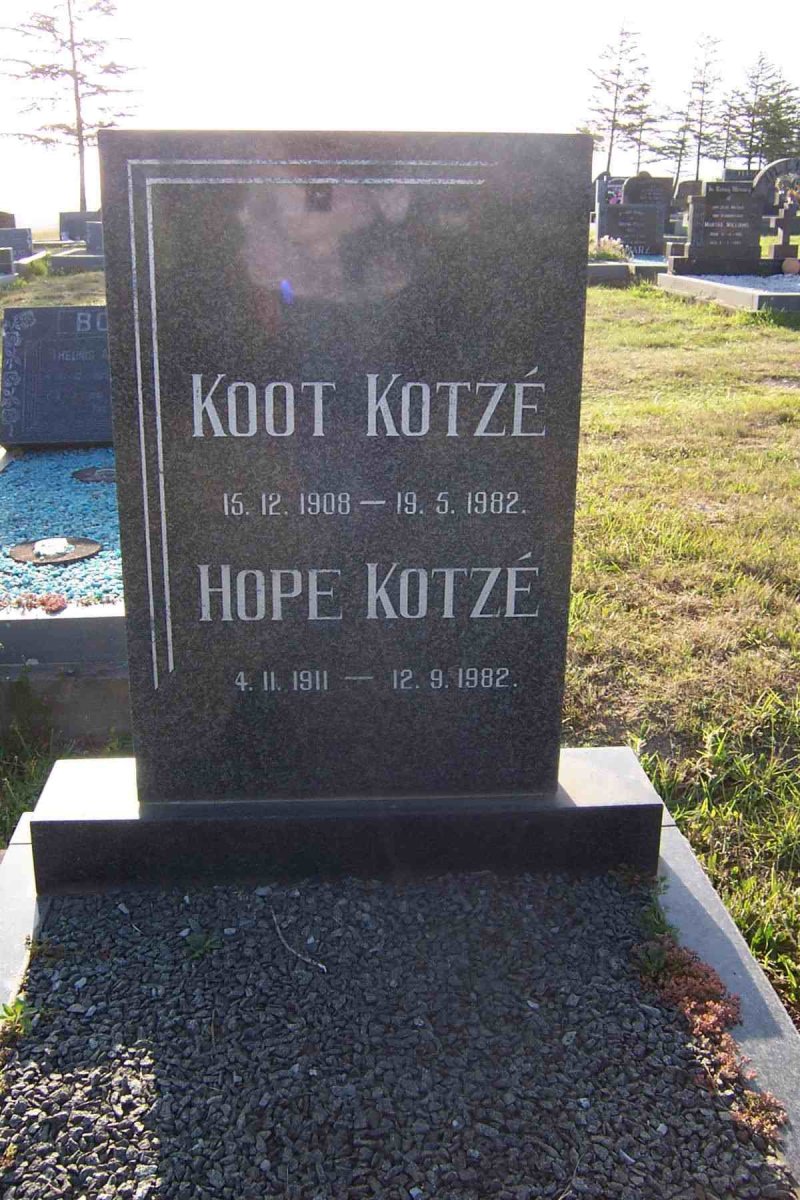 KOTZE Koot 1908-1982 &amp; Hope 1911-1982