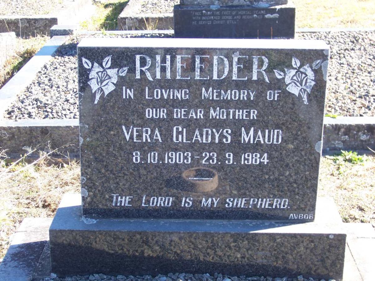 RHEEDER Vera Gladys Maud 1903-1984