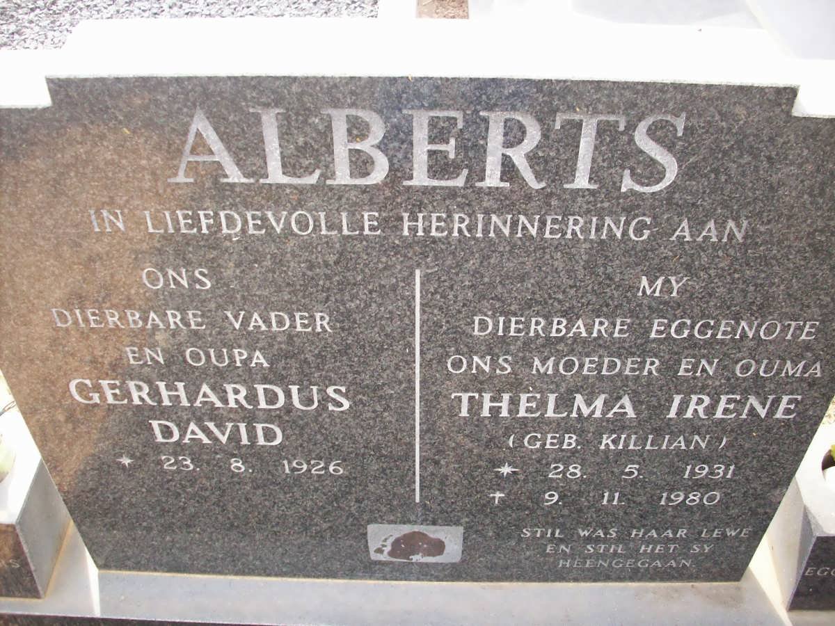 ALBERTS Gerhardus David 1926- &amp; Thelma Irene KILLIAN 1931-1980