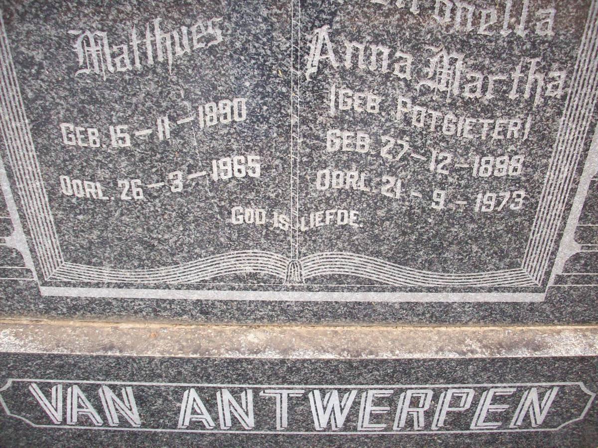 ANTWERPEN Matthues, van 1890-1965 &amp; Petronella Anna Martha POTGIETER 1898-1973