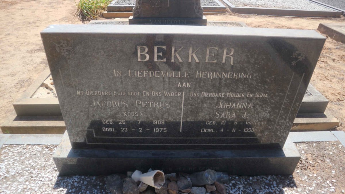 BEKKER Jacobus Petrus 1909-1975 &amp; Johanna Sara J. 1920-1990