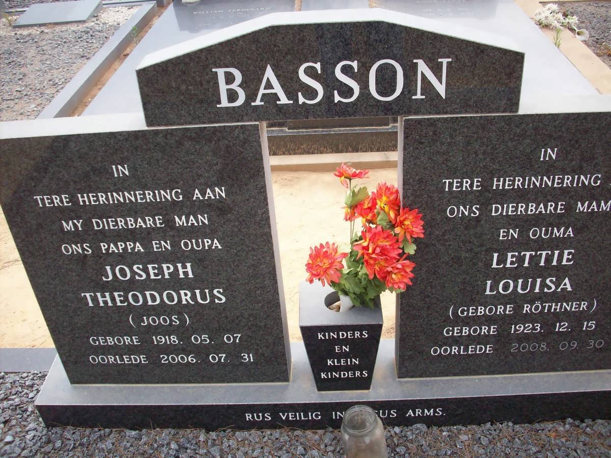 BASSON Joseph Theodorus 1918-2006 &amp; Lettie Louisa ROTHNER 1923-2008