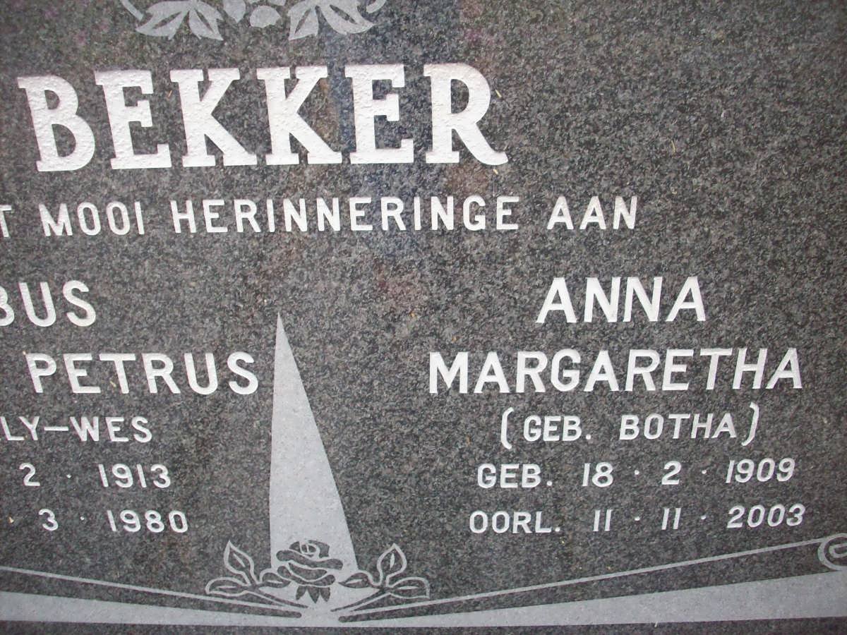 BEKKER Jacobus Coenraad Petrus 1913-1980 &amp; Anna Margaretha BOTHA 1909-2003