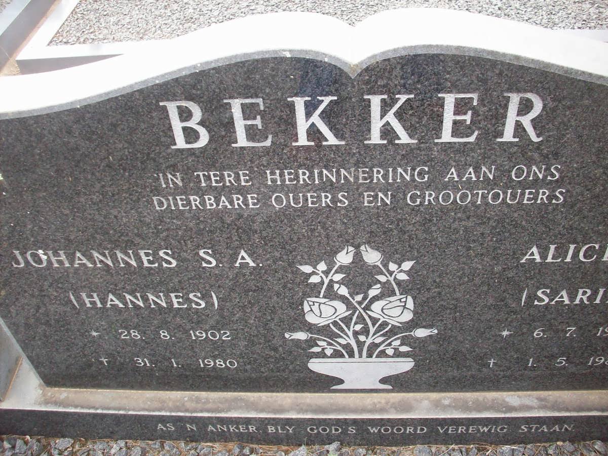 BEKKER Johannes S.A. 1902-1980 &amp; Alice 1902-1980