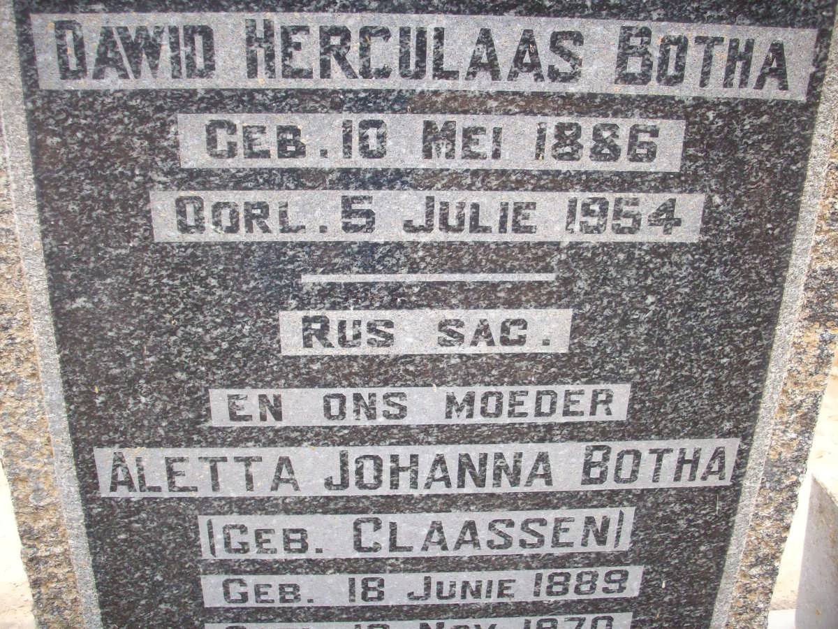 BOTHA Dawid Herculaas 1886-1954 &amp; Aletta Johanna CLAASSEN 1889-1970