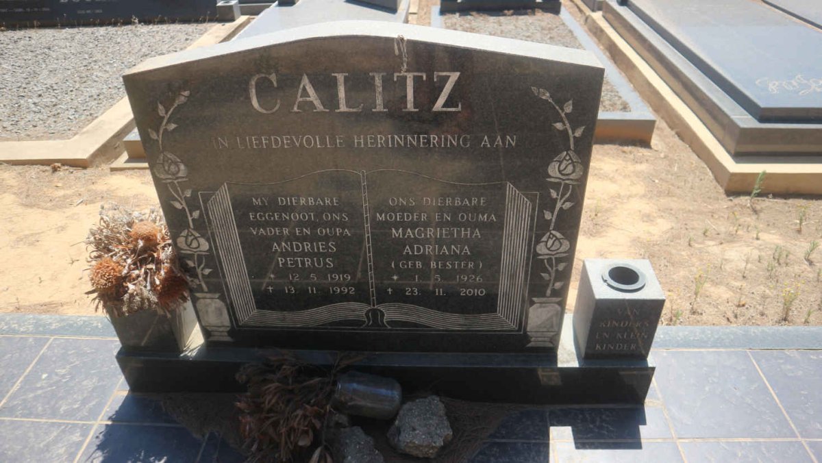 CALITZ Andries Petrus 1919-1992 &amp; Magrietha Adriana BESTER 1926-2010