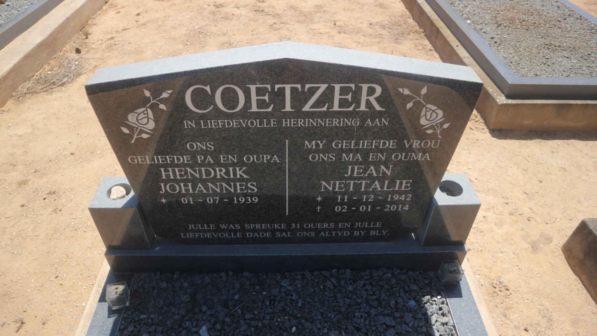 COETZER Hendrik Johannes 1939- &amp; Jean Nettalie 1942-2014