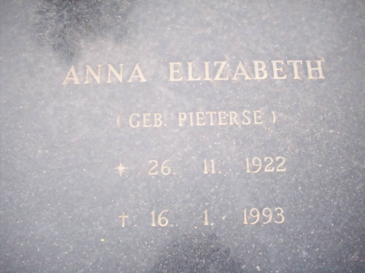 COETZEE Anna Elizabeth nee PIETERSE 1922-1993