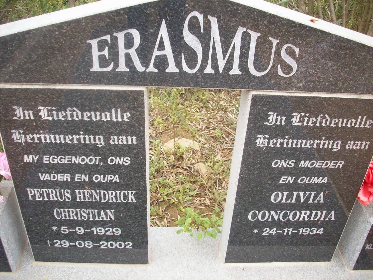 ERASMUS Petrus Hendrick Christian 1929-2002 &amp; Olivia Concordia 1934-