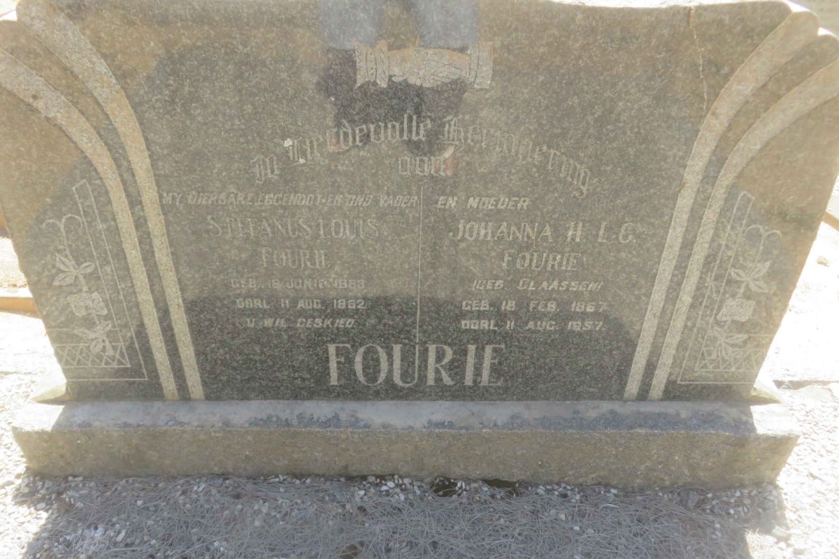 FOURIE Stefanus Louis 1863-1952 &amp; Johanna H.L.C. CLAASSEN 1867-1957