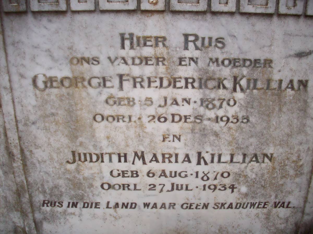 KILLIAN George Frederick 1870-1933 &amp; Judith Maria 1870-1934