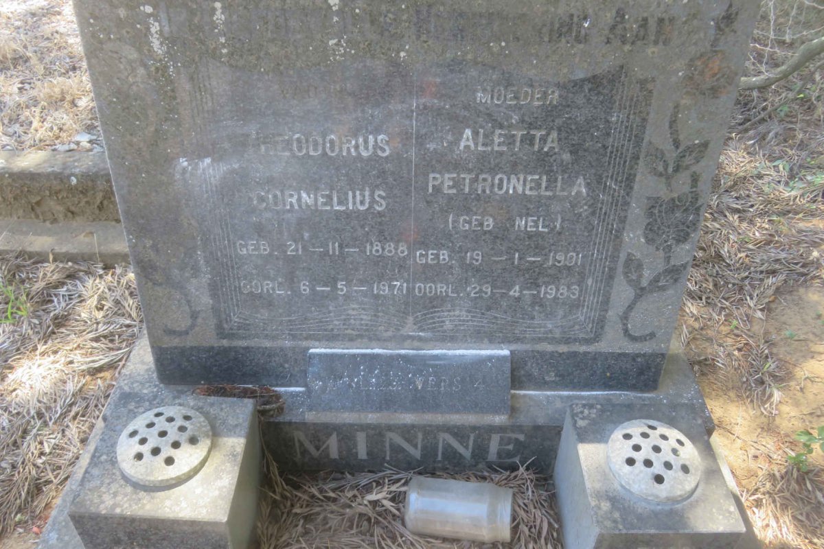 MINNE Theodorus Cornelius 1888-1971 &amp; Aletta Petronella NEL 1901-1983