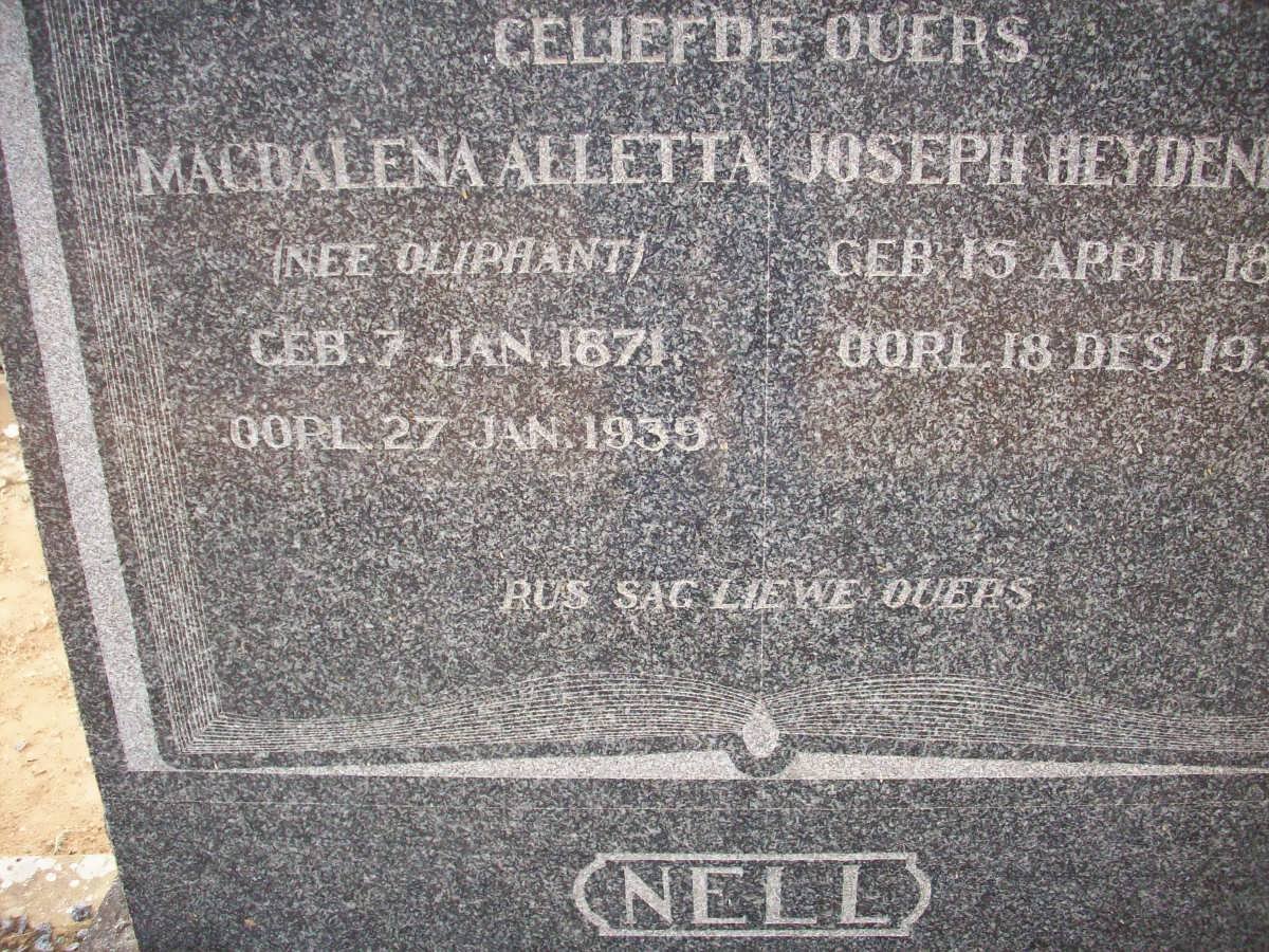 NELL Joseph Heydenrych 1861-1938 &amp; Magdalena Aletta OLIPHANT 1871-1939