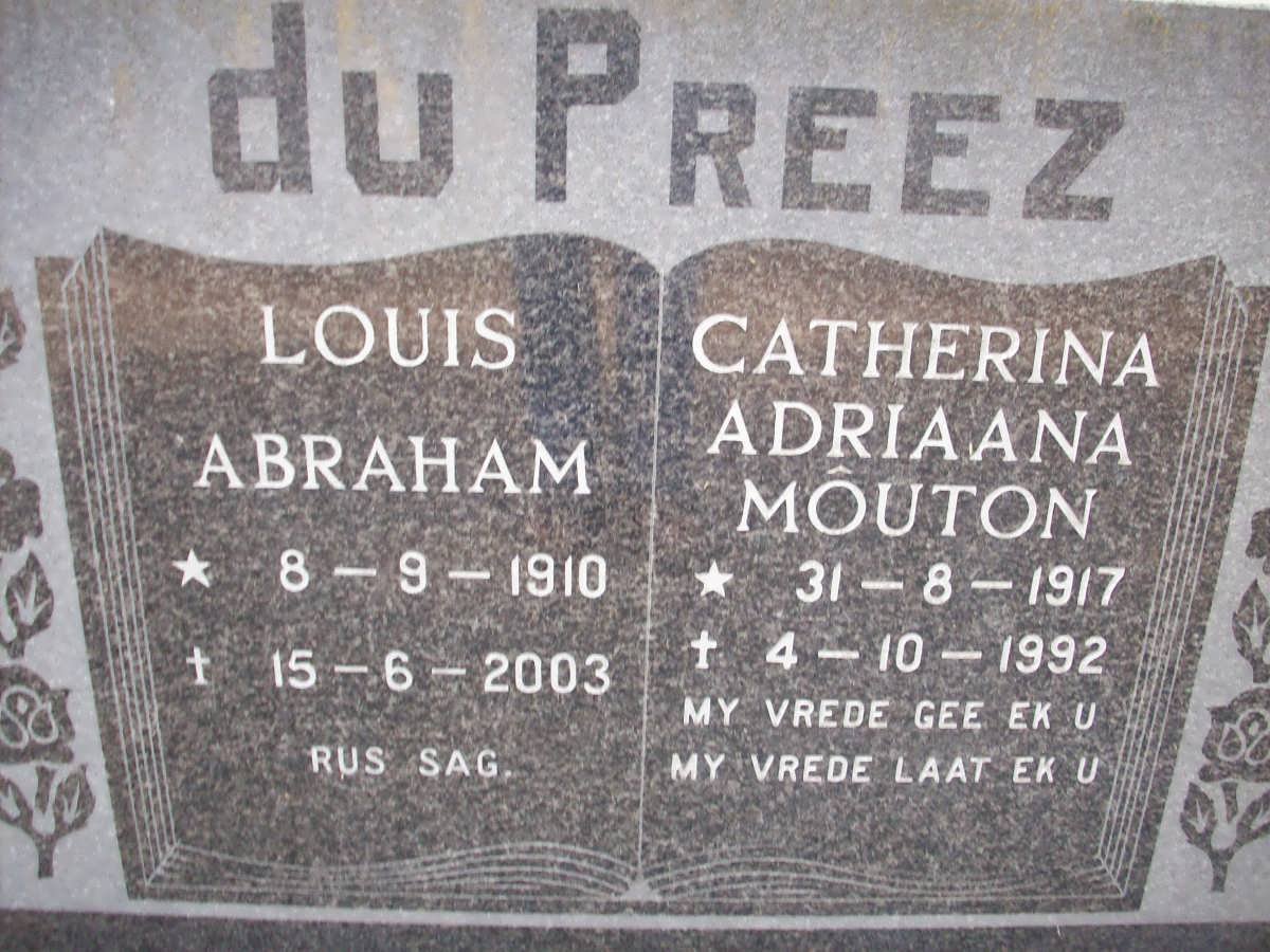 PREEZ Louis Abraham, du 1910-2003 &amp; Catherina Adriaana MOUTON 1917-1992