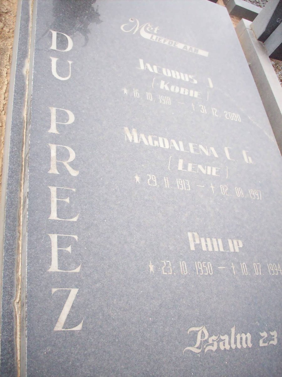 PREEZ Jacobus J., du 1910-2000 &amp; Magdalena C.G. 1913-1997 :: DU PREEZ Philip 1950-1994
