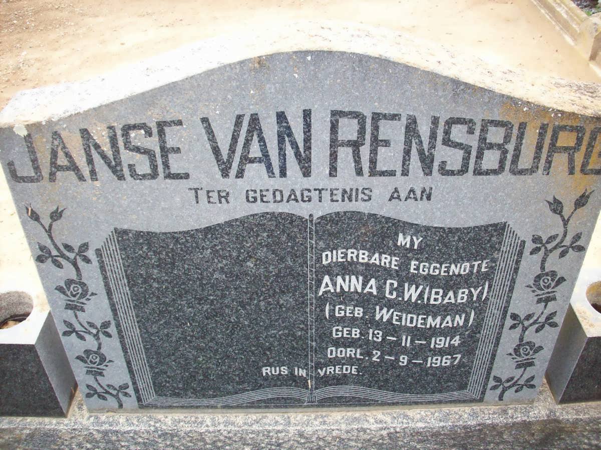 RENSBURG Anna C.W., Janse van nee WEIDEMAN 1914-1967