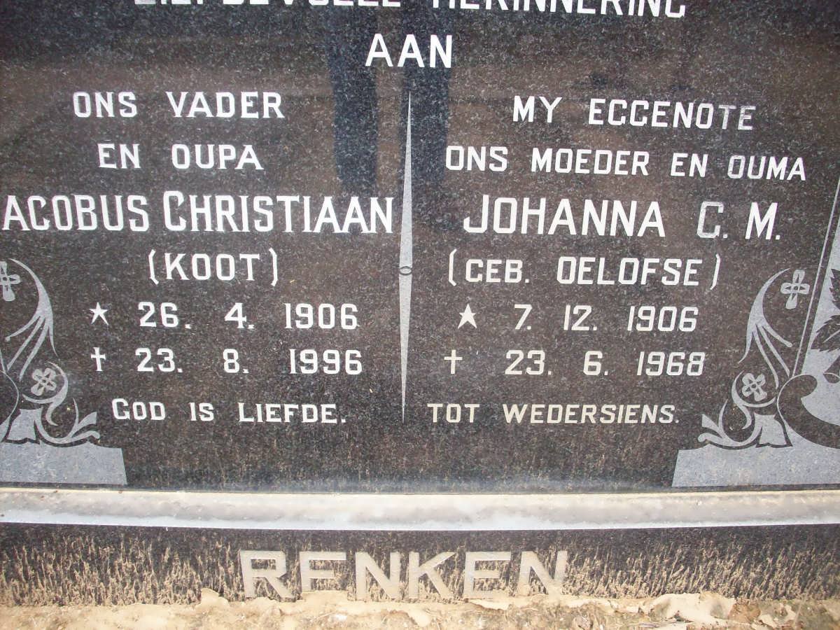 RENKEN Jacobus Christiaan 1906-1996 &amp; Johanna C.M. OELOFSE 1906-1968