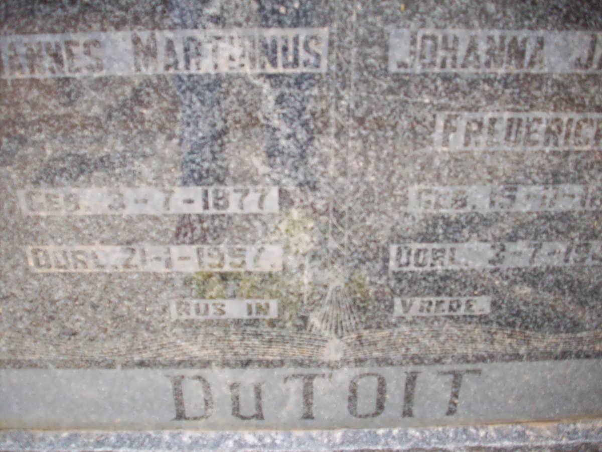 TOIT Johannes Martinus, du 1877-1957 &amp; Johanna Jacoba Fredericka 1881-1941