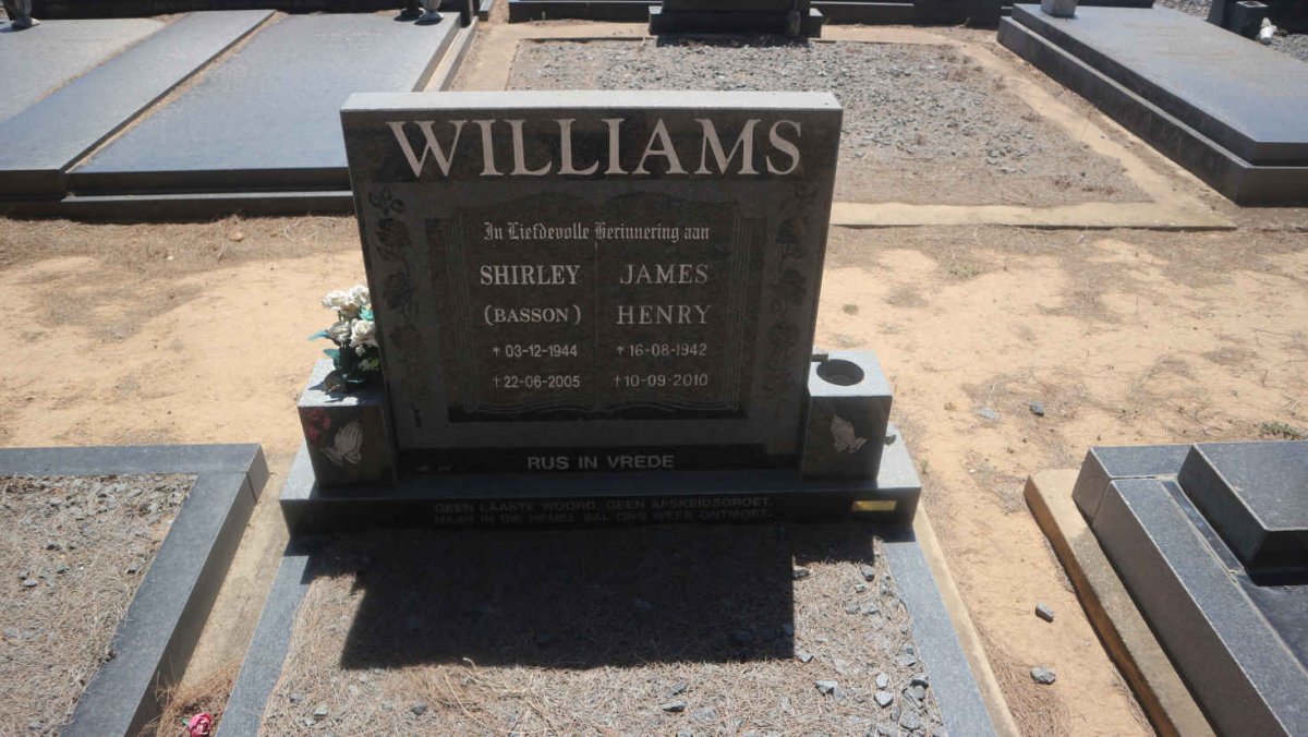 WILLIAMS James Henry 1942-2010 &amp; Shirley BASSON 1944-2005