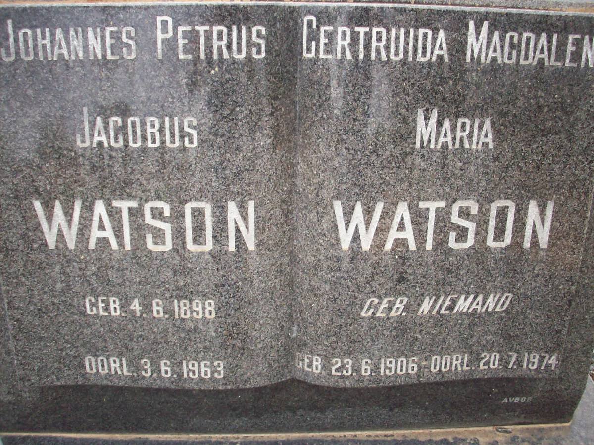 WATSON Johannes Petrus Jacobus 1898-1963 &amp; Gertruida Magdalena Maria NIEMAND 1906-1974