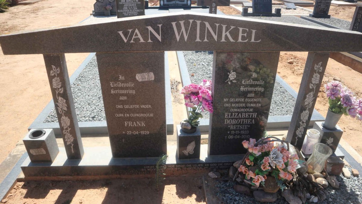 WINKEL Frank, van 1929- &amp; Elizabeth Dorothia 1933-2010