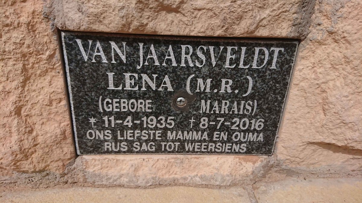 JAARSVELDT M.R., van nee MARAIS 1935-2016