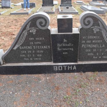 BOTHA Barend Stefanes 1936-1991 & Petronella 1927-1978