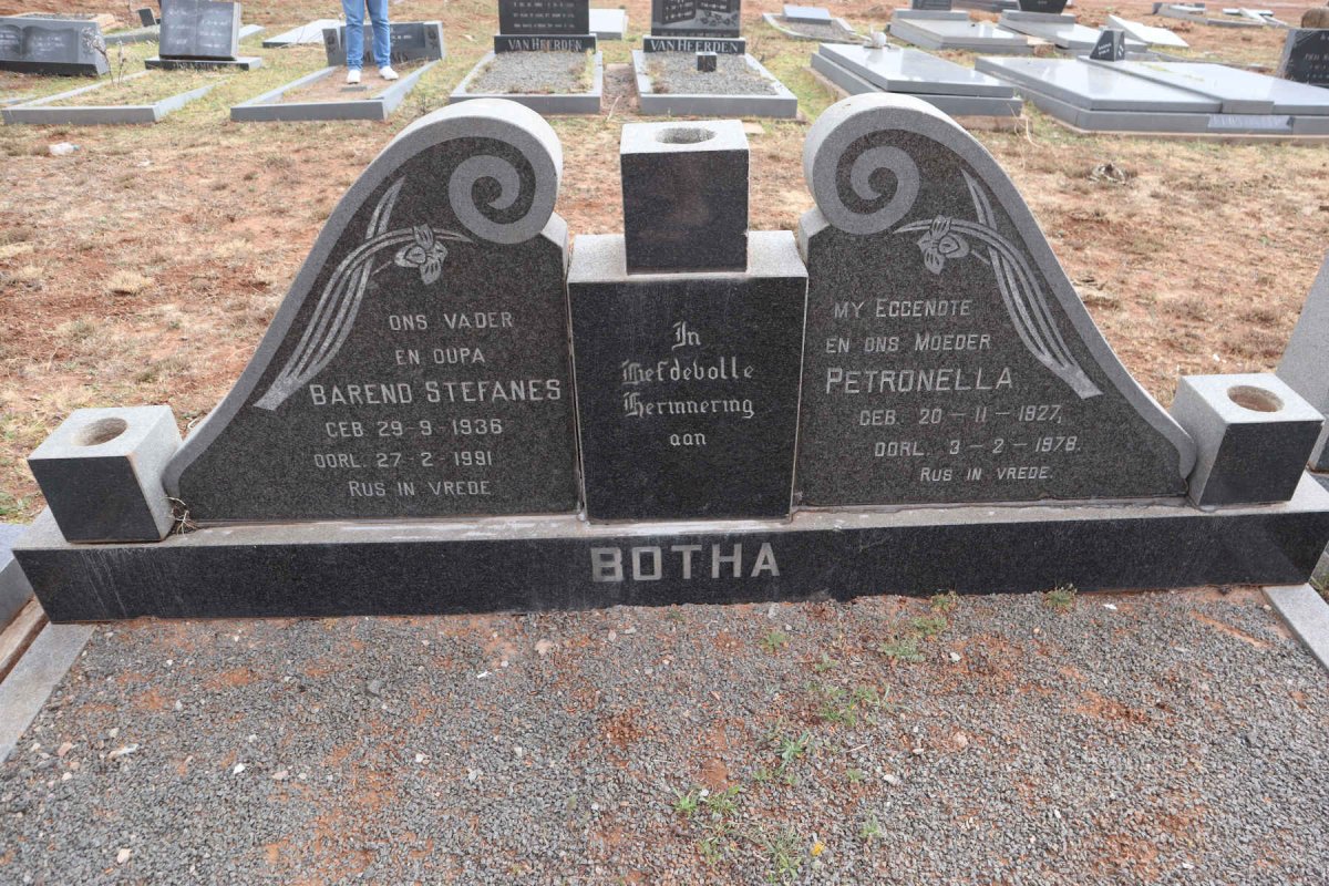 BOTHA Barend Stefanes 1936-1991 & Petronella 1927-1978