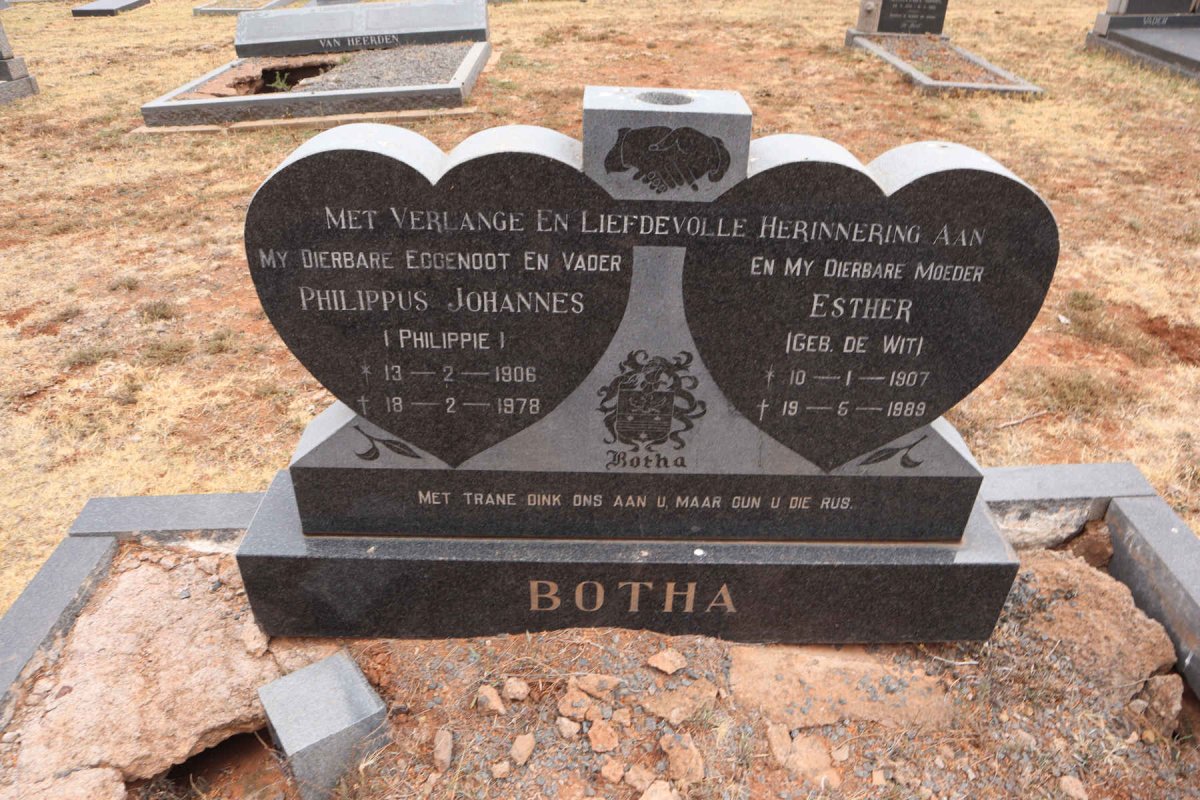 BOTHA Philippus Johannes 1906-1978 & Esther DE WIT 1907-1989