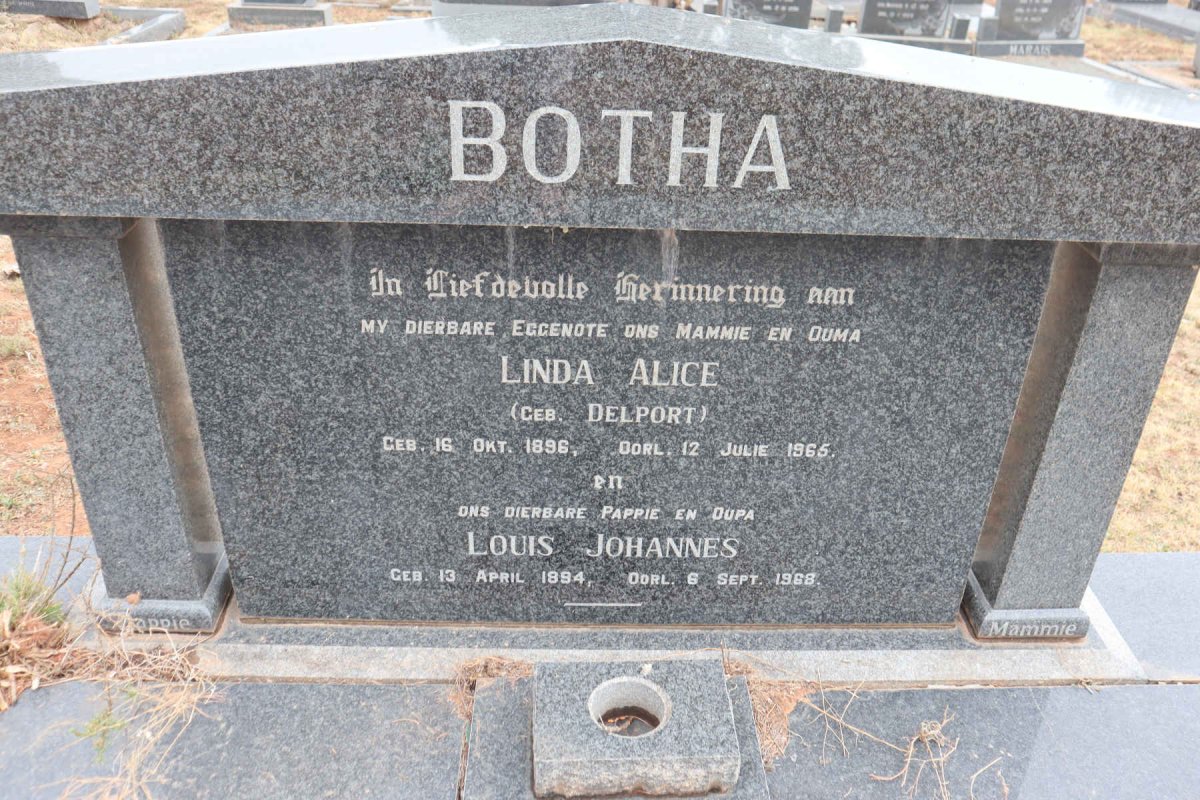 BOTHA Louis Johannes 1894-1968 & Linda Alice DELPORT 1896-1965