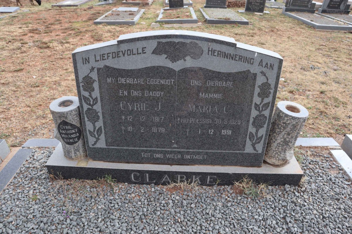 CLARKE Cyril J. 1917-1979 & Maria C. DU PLESSIS 1928-1991