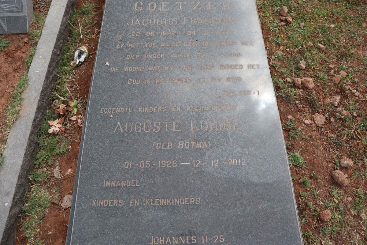 COETZER Jacobus Francois 1922-1997 & Auguste Louise BOTHA 1926-2012_2
