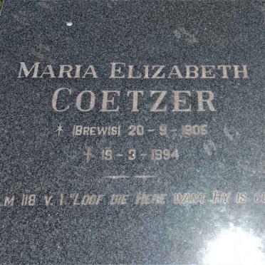 COETZER Maria Elizabeth nee BREWIS 1905-1994