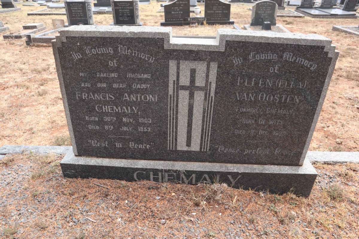 CHEMALY Francis Antoni 1903-1953 & Ellen VAN OOSTEN nee DE WITT -1990