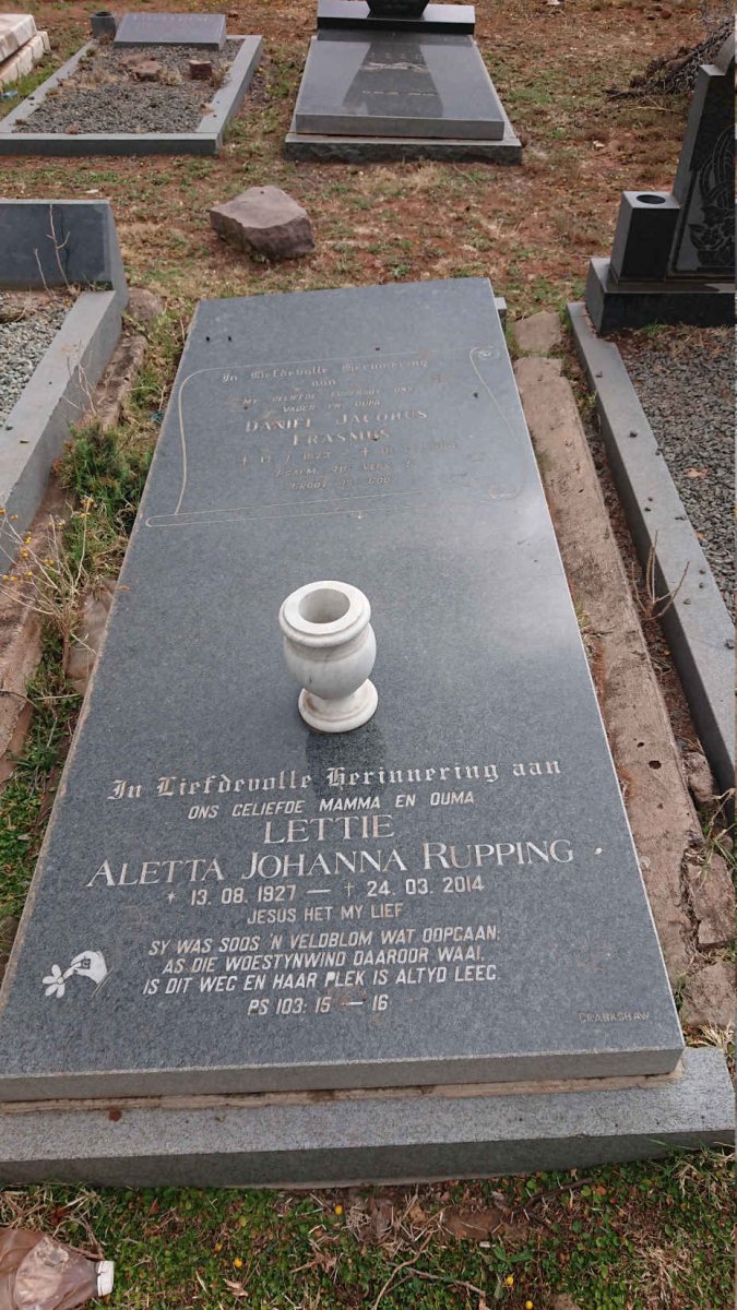 ERASMUS Daniel Jacobus 1923-1984 & Aletta Johanna RUPPING nee VAN HEERDEN 1927-2014_2