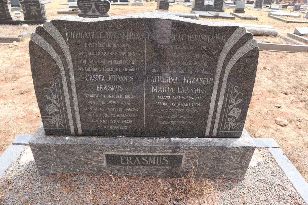 ERASMUS Casper Johannes 1900-1952 & Catharina Elizabeth Maria DU PLESSIS 1904-