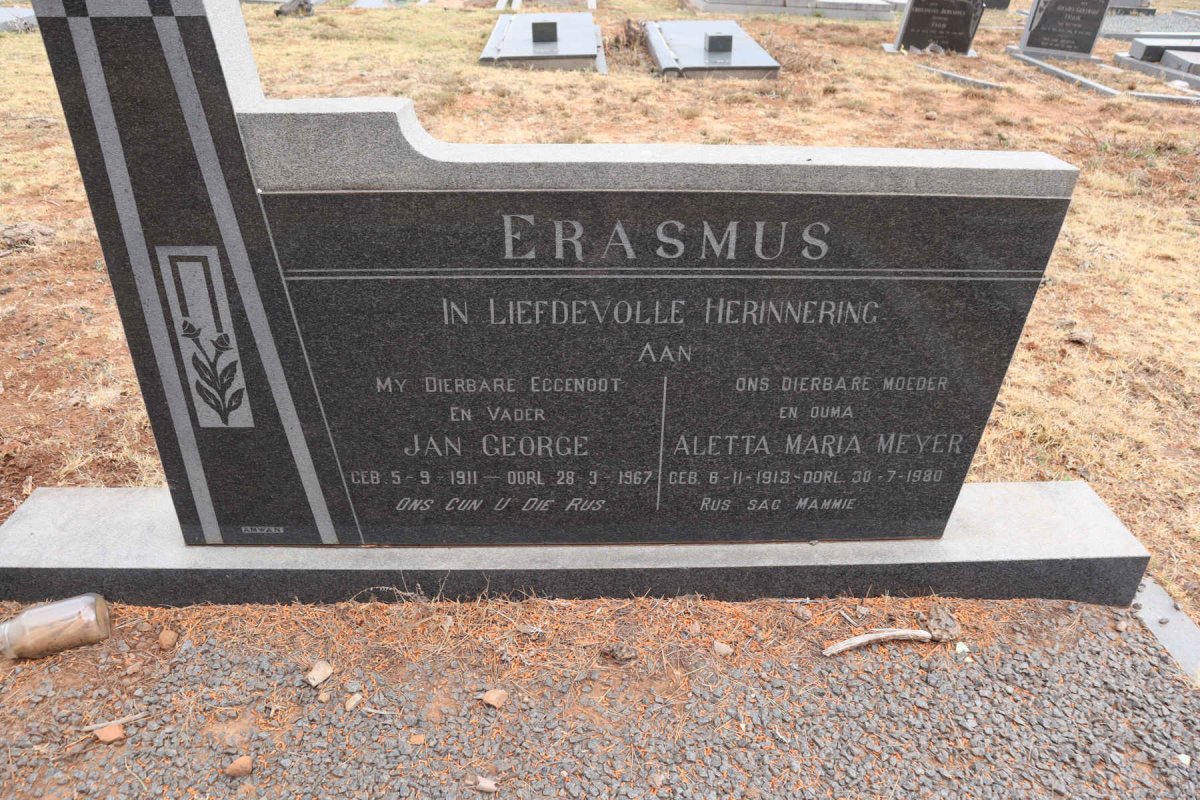ERASMUS Jan George 1911-1967 & Aletta Maria Meyer 1913-1980